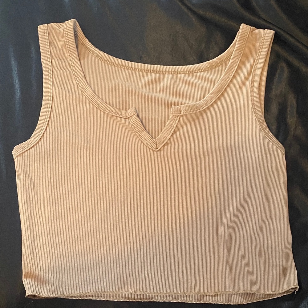 Beige Ribbed Women's Tank Top
